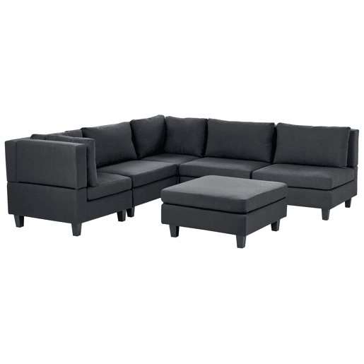 Sofá de canto modular UNSTAD Tecido Preto com repousa-pés 5 lugares à direita