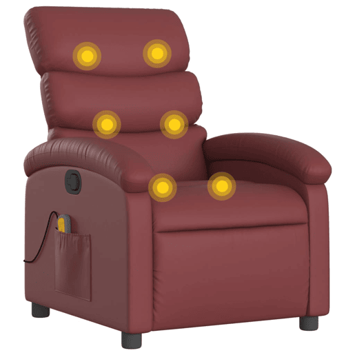 vidaXL Poltrona massagens reclinável couro artificial vermelho tinto vidaXL Poltrona massagens reclinável couro artificial vermelho tinto