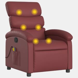 vidaXL Poltrona massagens reclinável couro artificial vermelho tinto