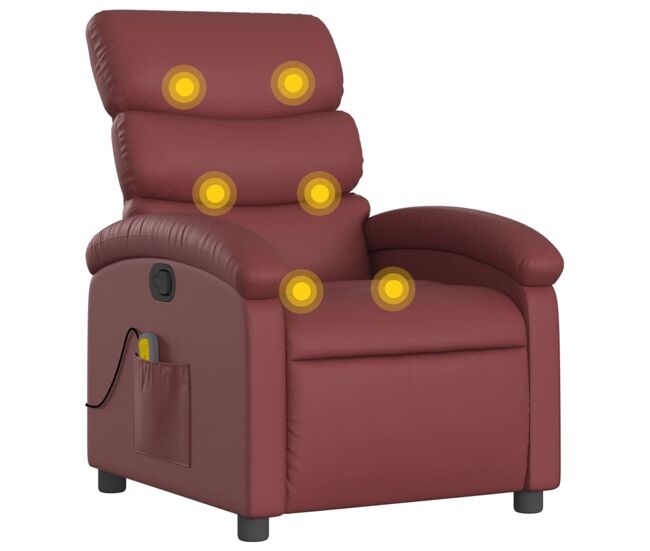 Vidaxl sillón de masaje reclinable cuero sintético rojo tinto