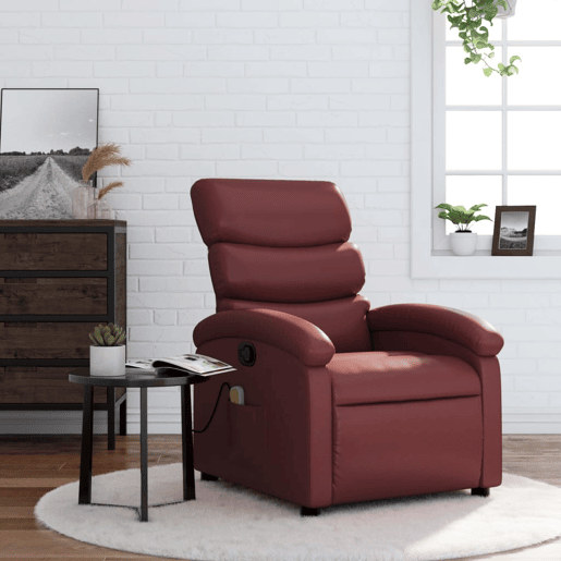 vidaXL Poltrona massagens reclinável couro artificial vermelho tinto vidaXL Poltrona massagens reclinável couro artificial vermelho tinto