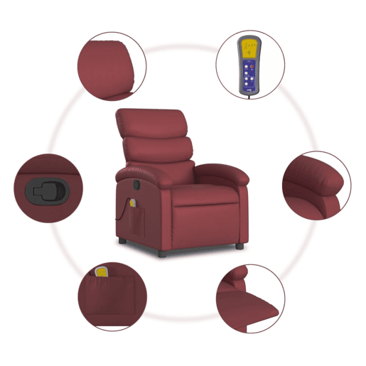 vidaXL Poltrona massagens reclinável couro artificial vermelho tinto vidaXL Poltrona massagens reclinável couro artificial vermelho tinto