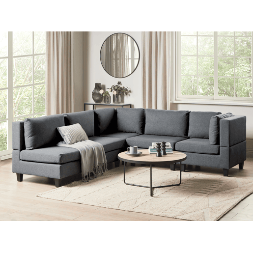 Sofá de canto modular UNSTAD Tecido Cinzento escuro 5 lugares à esquerda