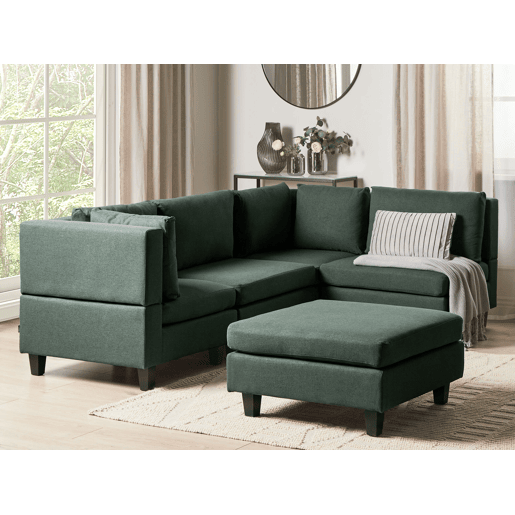 Sofá de canto modular UNSTAD Tecido Verde escuro com repousa-pés 4 lugares à esquerda