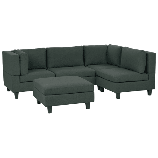 Sofá de canto modular UNSTAD Tecido Verde escuro com repousa-pés 4 lugares à esquerda