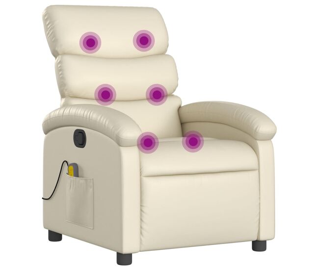 Vidaxl sillón reclinable de masaje cuero sintético crema