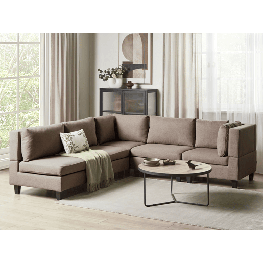 Sofá de canto modular UNSTAD Tecido Castanho 5 lugares à esquerda