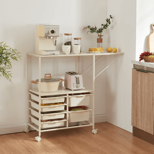 Carrinho de serviço Sørfold com prateleira rebatível em aço 100x37x85cm - Branco en.casa