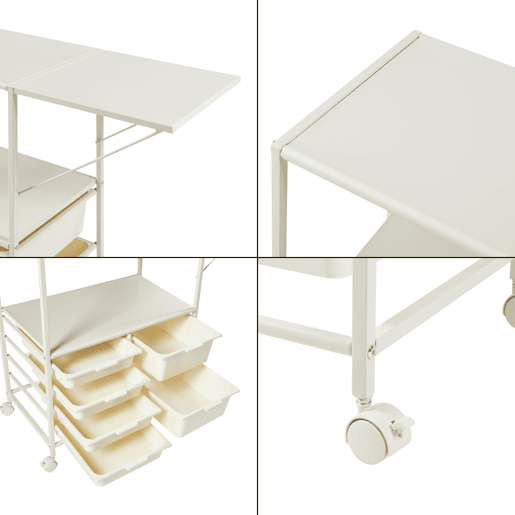 Carrinho de serviço Sørfold com prateleira rebatível em aço 100x37x85cm - Branco en.casa
