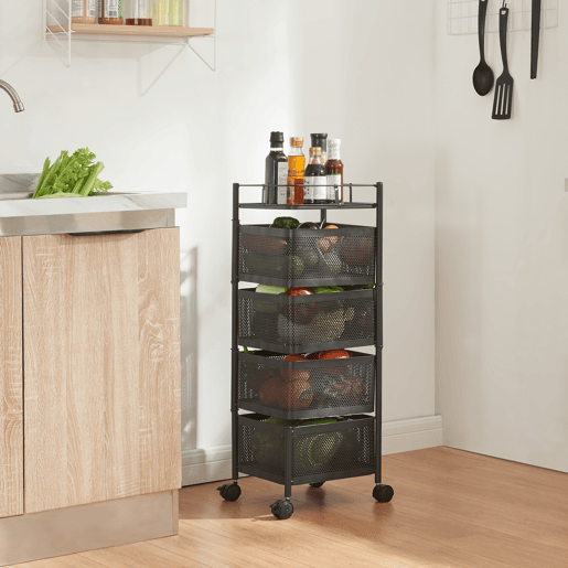 Carro de cozinha Sunndal com 4 cestos em aço 80x27x27cm - Preto en.casa