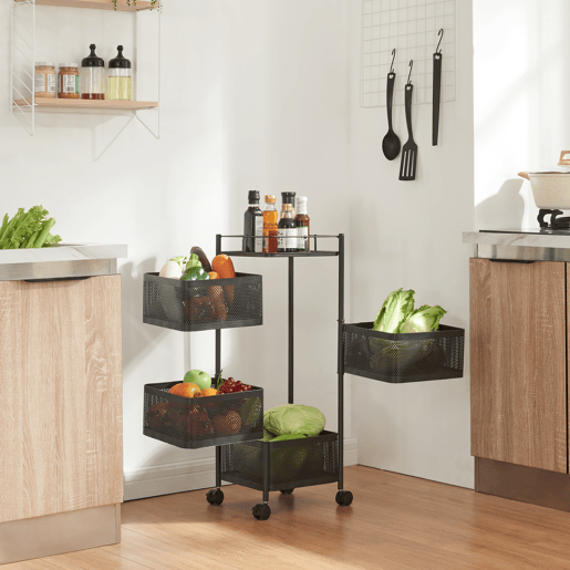 Carro de cozinha Sunndal com 4 cestos em aço 80x27x27cm - Preto en.casa