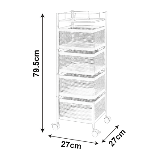 Carro de cozinha Sunndal com 4 cestos em aço 80x27x27cm - Preto en.casa