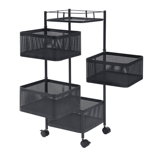 Carro de cozinha Sunndal com 4 cestos em aço 80x27x27cm - Preto en.casa