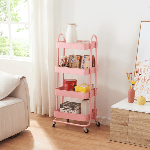 Carrinho de serviço Pyhäntä com 4 cestos em aço 104 x 46 x 35 cm - Rosa en.casa