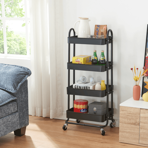 Carrinho de serviço Pyhäntä com 4 cestos em aço 104 x 46 x 35 cm - Preto mate en.casa