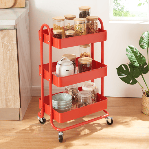 Carrinho de serviço Pyhäntä com 3 cestos em aço 79 x 46 x 35 cm - Vermelho en.casa