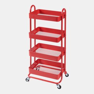 Carrinho de serviço Pyhäntä com 4 cestos em aço 104 x 46 x 35 cm - Vermelho en.casa