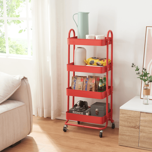 Carrinho de serviço Pyhäntä com 4 cestos em aço 104 x 46 x 35 cm - Vermelho en.casa