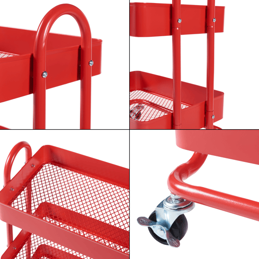 Carrinho de serviço Pyhäntä com 4 cestos em aço 104 x 46 x 35 cm - Vermelho en.casa