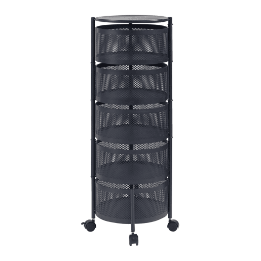 Carro de cozinha Steigen com 5 cestos redondos em aço 90xØ33cm - Preto en.casa