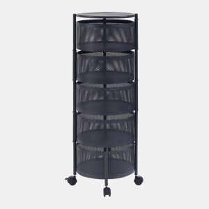 Carro de cozinha Steigen com 5 cestos redondos em aço 90xØ33cm - Preto en.casa