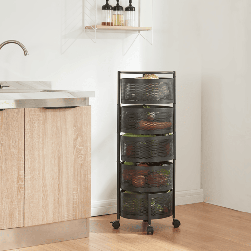 Carro de cozinha Steigen com 5 cestos redondos em aço 90xØ33cm - Preto en.casa