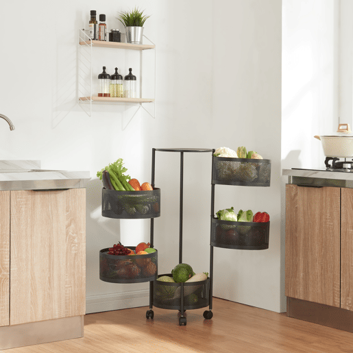 Carro de cozinha Steigen com 5 cestos redondos em aço 90xØ33cm - Preto en.casa