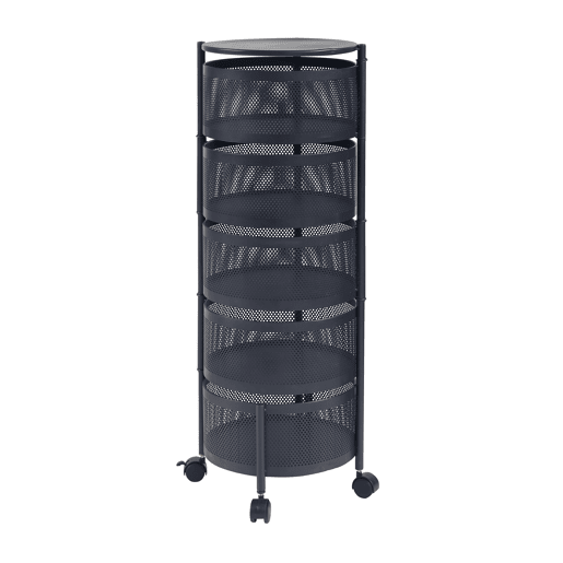 Carro de cozinha Steigen com 5 cestos redondos em aço 90xØ33cm - Preto en.casa