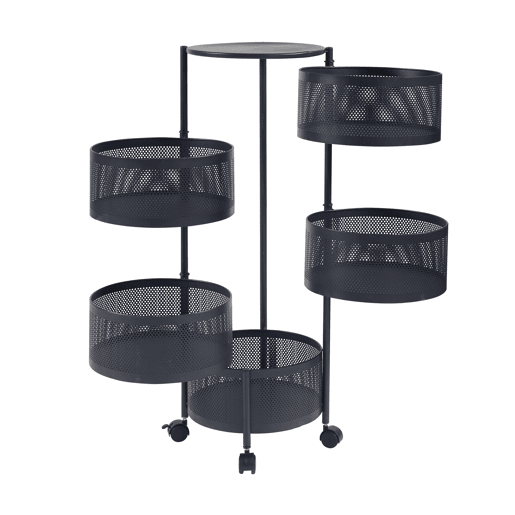 Carro de cozinha Steigen com 5 cestos redondos em aço 90xØ33cm - Preto en.casa