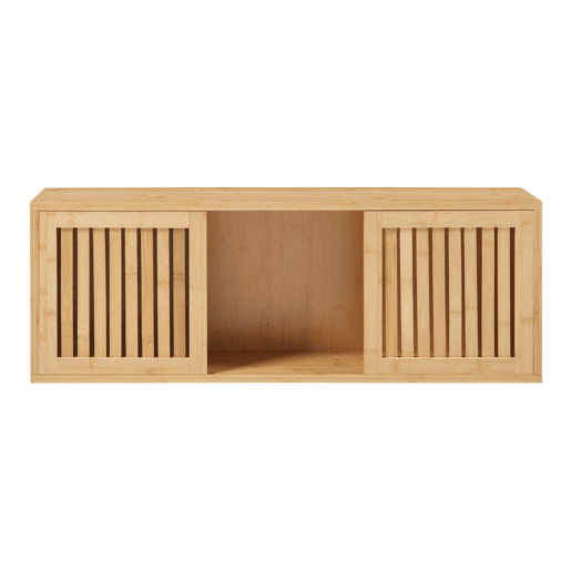 Prateleira de parede Grums com 2 portas em bambu 93x20x33cm - Natural en.casa Prateleira de parede Grums com 2 portas em bambu 93x20x33cm - Natural en.casa