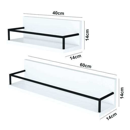 Conjunto de 2 prateleiras flutuantes Grue em aglomerado de madeira 60x14x14 cm - BrancoPreto en.casa