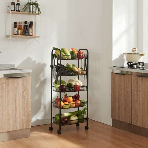 Carro de cozinha Tromsø com 5 cestos em aço 103x44x26cm - Preto en.casa