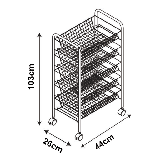 Carro de cozinha Tromsø com 5 cestos em aço 103x44x26cm - Preto en.casa