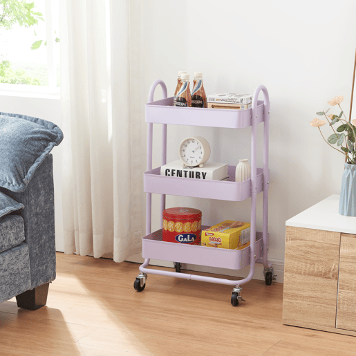 Carrinho de serviço Pyhäntä com 3 cestos em aço 79 x 46 x 35 cm - Roxo en.casa