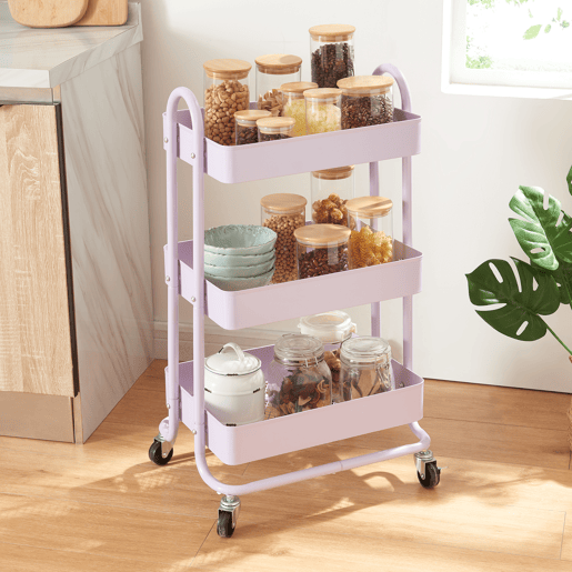 Carrinho de serviço Pyhäntä com 3 cestos em aço 79 x 46 x 35 cm - Roxo en.casa