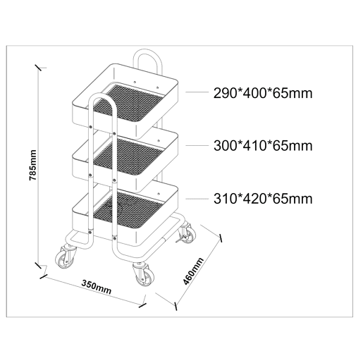 Carrinho de serviço Pyhäntä com 3 cestos em aço 79 x 46 x 35 cm - Roxo en.casa