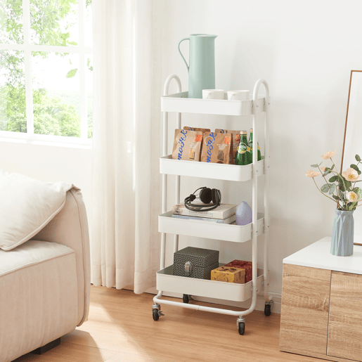 Carrinho de serviço Pyhäntä com 4 cestos em aço 104 x 46 x 35 cm - Branco mate en.casa