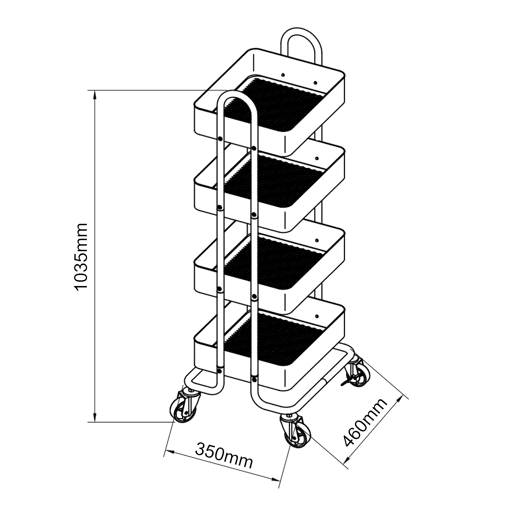 Carrinho de serviço Pyhäntä com 4 cestos em aço 104 x 46 x 35 cm - Branco mate en.casa