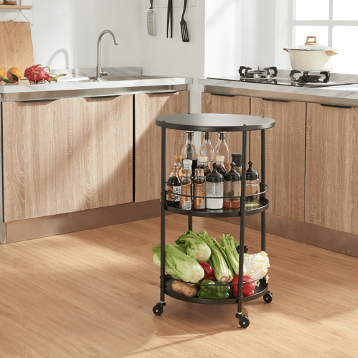 Carro de serviço Munkedal redondasda com 3 prateleiras 75xØ45cm - pret en.casa