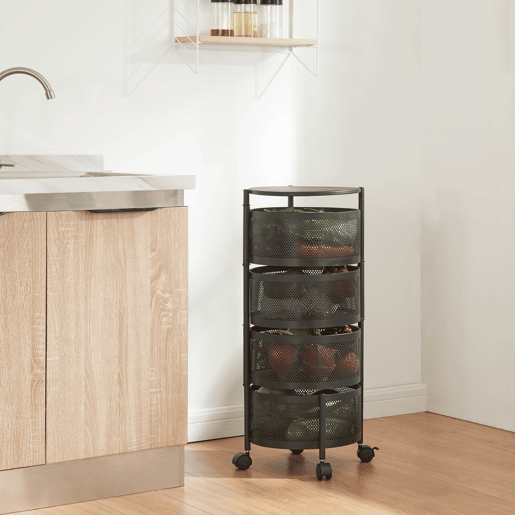 Carro de cozinha Steigen com 4 cestos redondos em aço 75xØ33cm - Preto en.casa