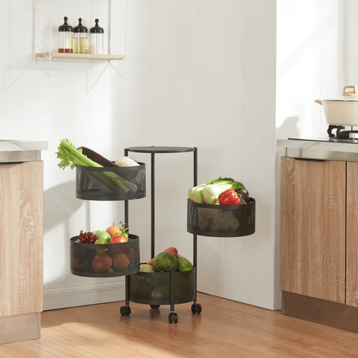 Carro de cozinha Steigen com 4 cestos redondos em aço 75xØ33cm - Preto en.casa