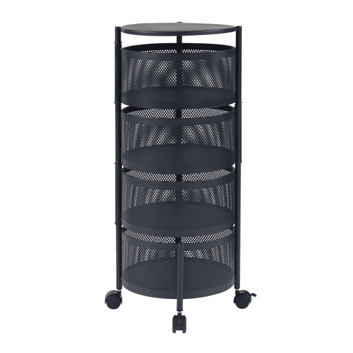 Carro de cozinha Steigen com 4 cestos redondos em aço 75xØ33cm - Preto en.casa