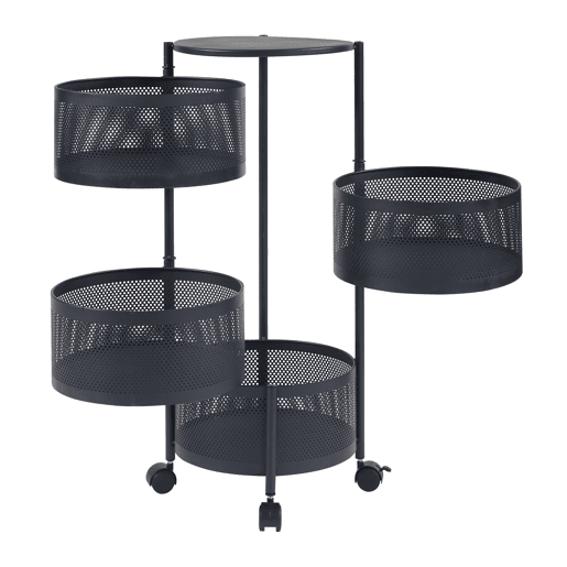 Carro de cozinha Steigen com 4 cestos redondos em aço 75xØ33cm - Preto en.casa