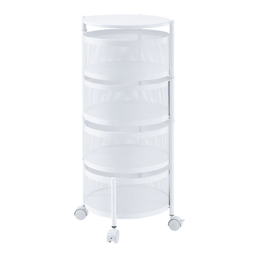 Carro de cozinha Steigen com 4 cestos redondos em aço 75xØ33cm - Branco en.casa