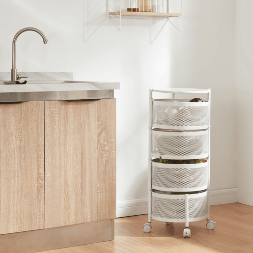 Carro de cozinha Steigen com 4 cestos redondos em aço 75xØ33cm - Branco en.casa