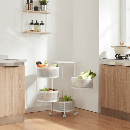 Carro de cozinha Steigen com 4 cestos redondos em aço 75xØ33cm - Branco en.casa