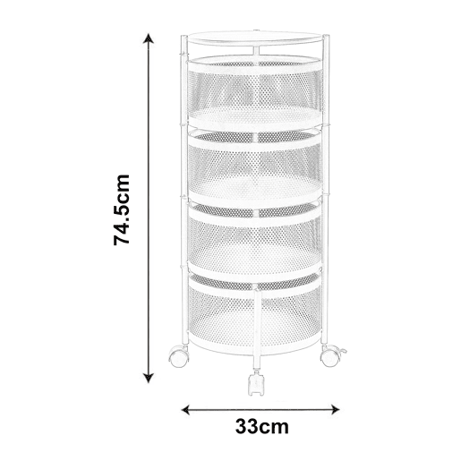 Carro de cozinha Steigen com 4 cestos redondos em aço 75xØ33cm - Branco en.casa