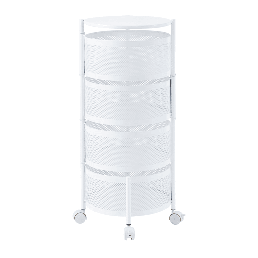 Carro de cozinha Steigen com 4 cestos redondos em aço 75xØ33cm - Branco en.casa