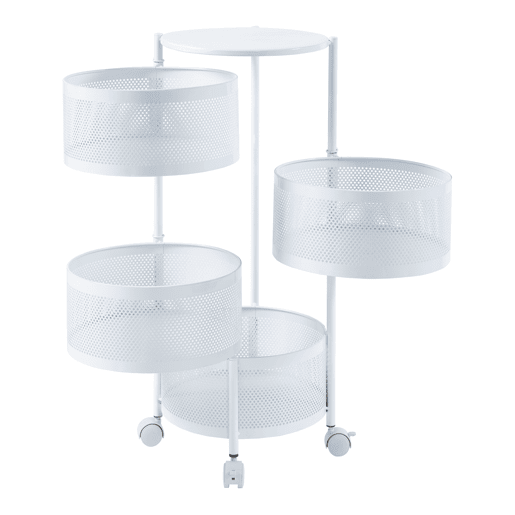 Carro de cozinha Steigen com 4 cestos redondos em aço 75xØ33cm - Branco en.casa