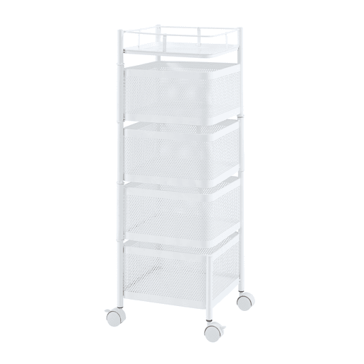 Carro de cozinha Sunndal com 4 cestos em aço 80x27x27cm - Branco en.casa